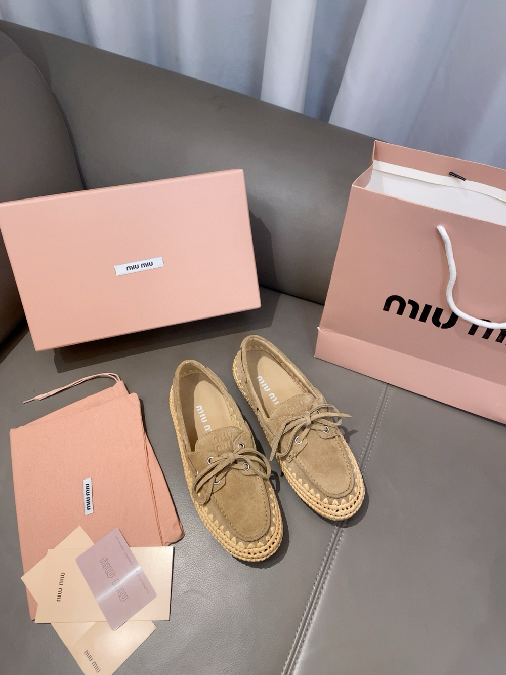 Miu Miu Suede and Raffia Boat Shoes (3 colors)