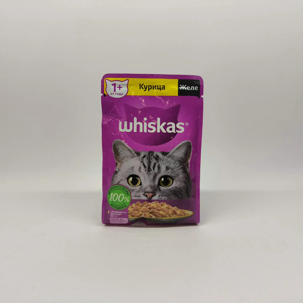 Влажный корм для взрослых кошек Курица в желе, 75г Whiskas