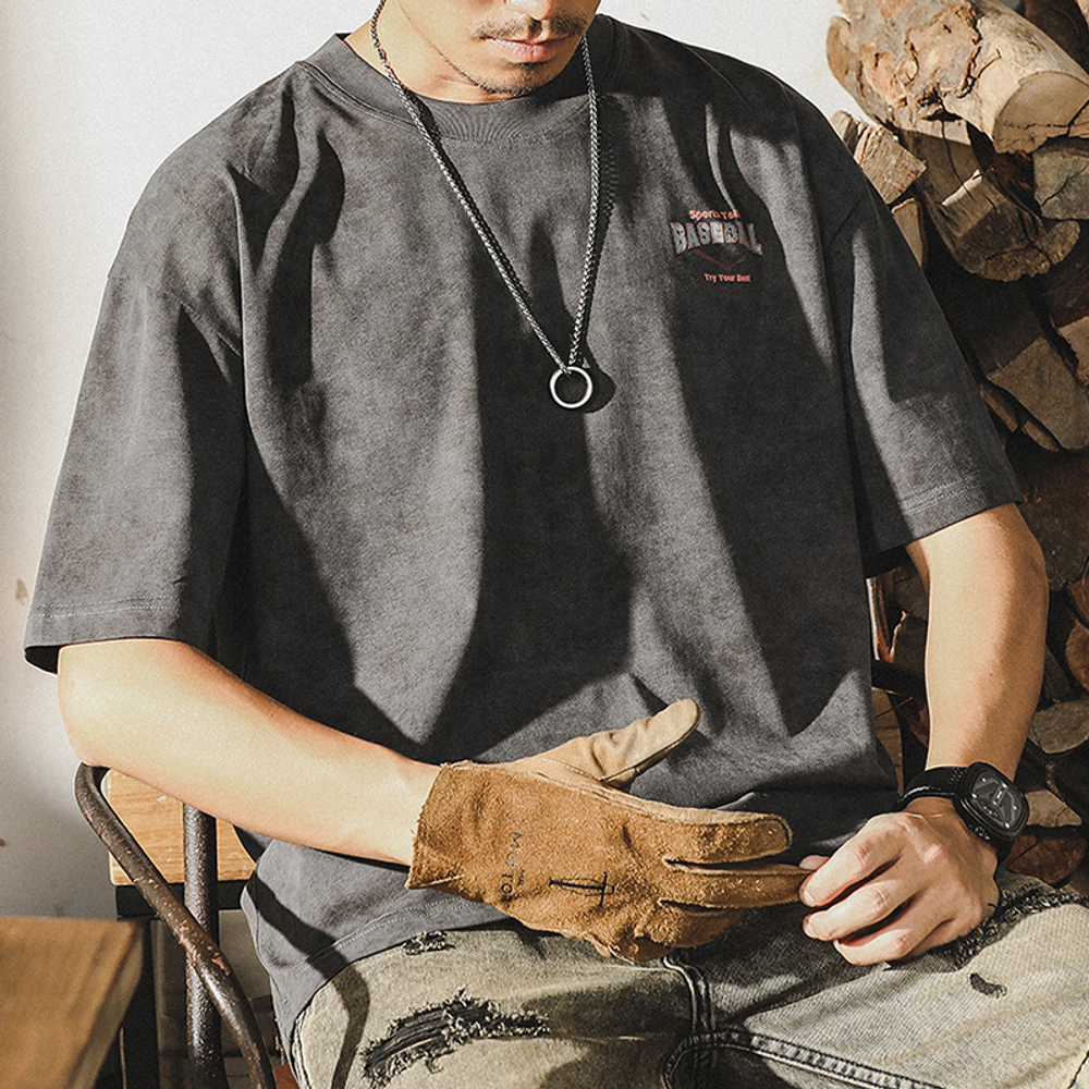 Футболка BASEBALL варёный окрас с короткими рукавами от бренда JIELEINUO.