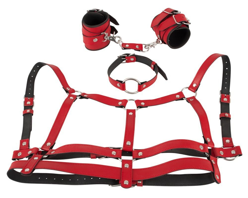 Красный комплект БДСМ-аксессуаров Harness Set (Цвет: красный)