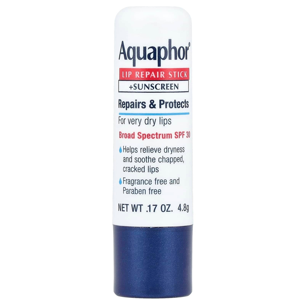 Aquaphor, Стик для восстановления губ + солнцезащитный крем, SPF 30, без отдушек, 4,8 г (0,17 унции)