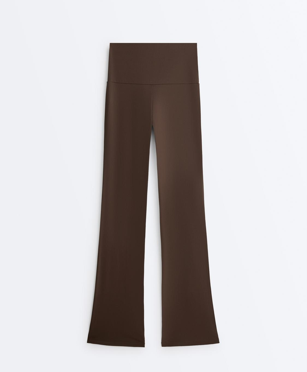 OYSHO Брюки клеш с высокой посадкой Flare Comfortlux High Rise, темно-коричневый