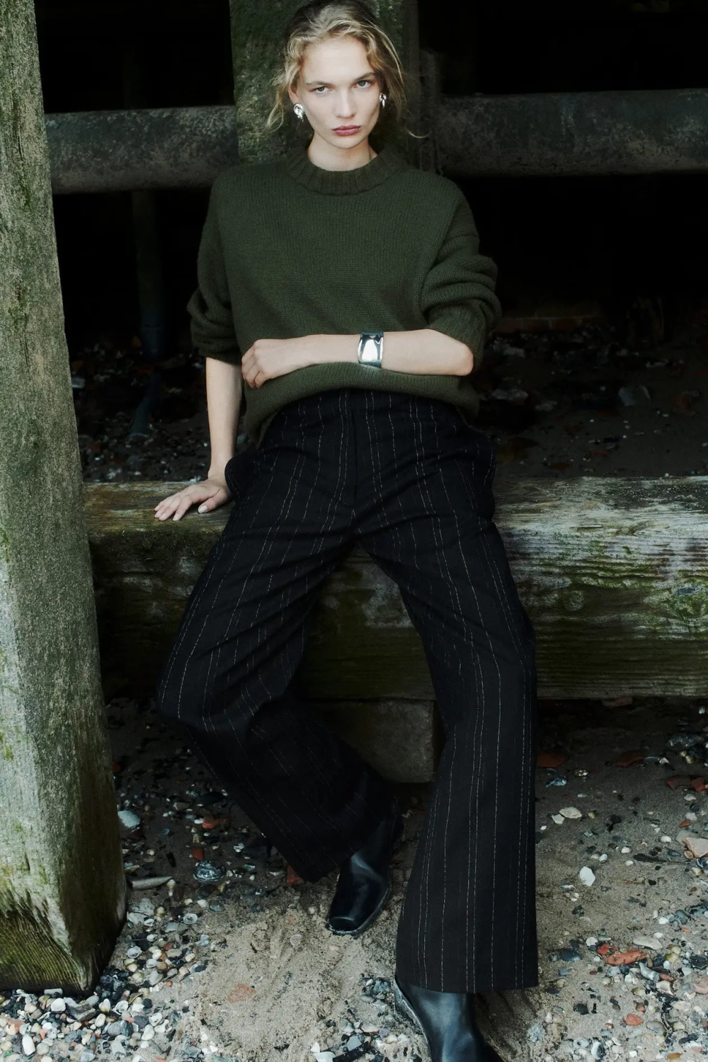 COS КАШЕМИРОВЫЙ СВИТЕР ГРУБОЙ ВЯЗКИ, ТЕМНЫЙ ХАКИ