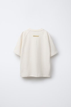 ZARA ФУТБОЛКА ИЗ РЕЛЬЕФНОЙ ТКАНИ С НАДПИСЬЮ, ЭКРЮ