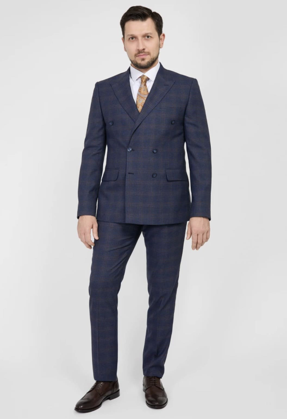 Мужской двубортный костюм (синий) В93