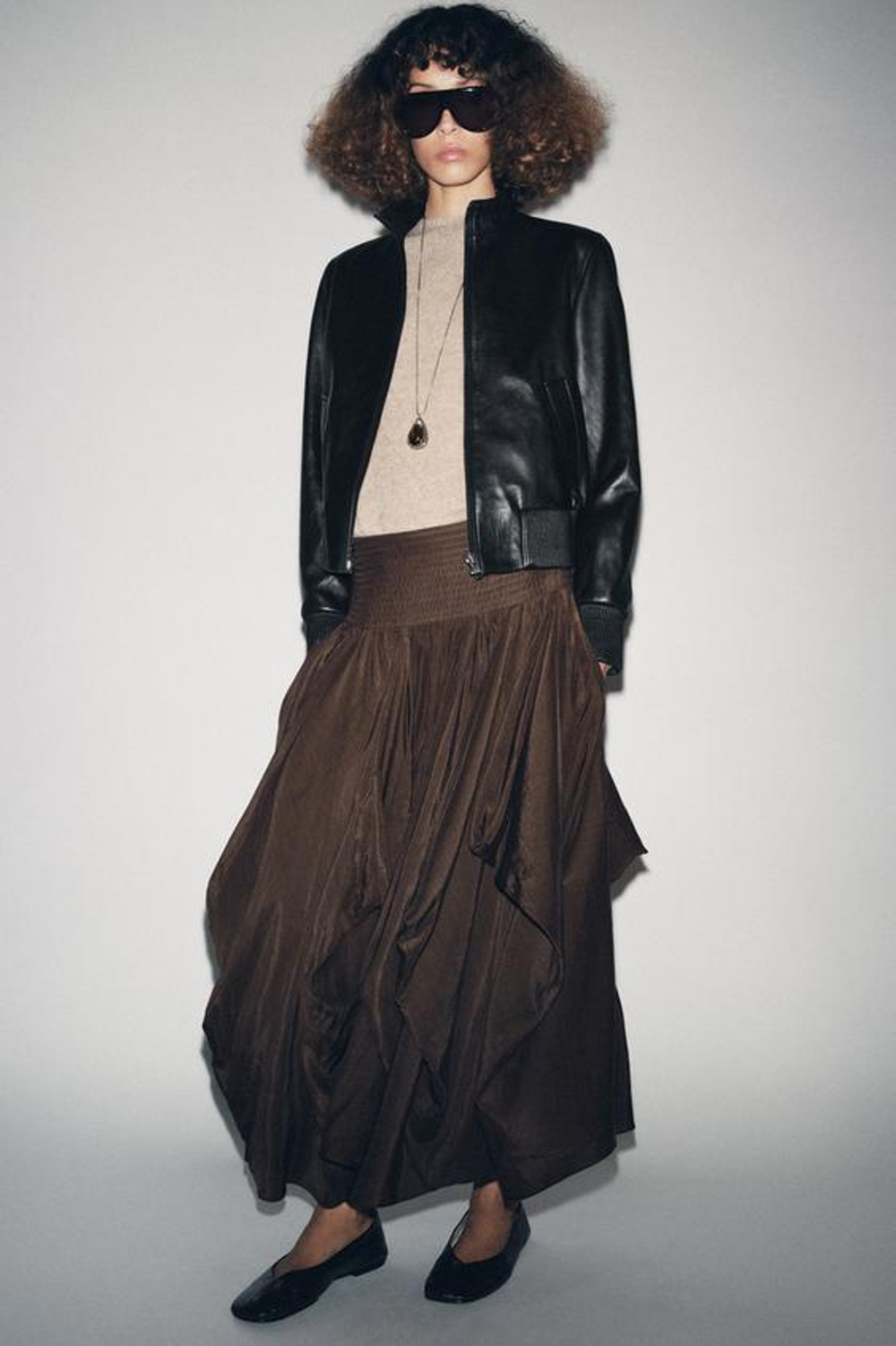 ZARA ОБЪЕМНАЯ ЮБКА МИДИ — ZW COLLECTION, КОРИЧНЕВЫЙ