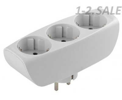 Тройник SP-3e-W ЭРА розетка электрический / Разветвитель с заземлением, 3 розетки, со шторками, плоский, 16А, белый