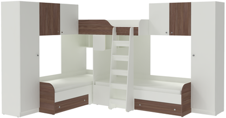 Трехместная кровать КарИВи Трио 3 Белый  Бодего Темный