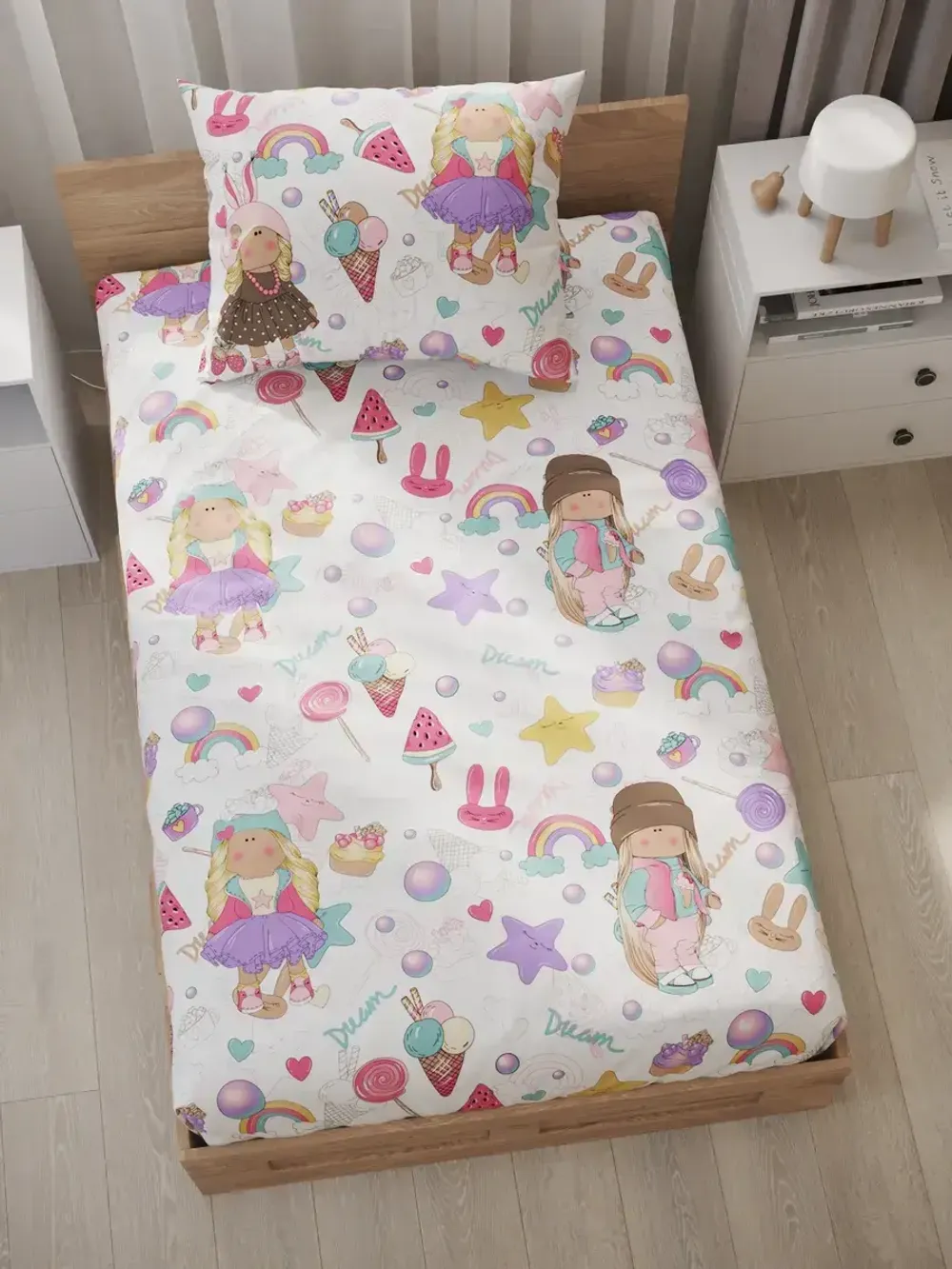 Простынь на резинке бязь Сказка "Сластена" 90x200 см