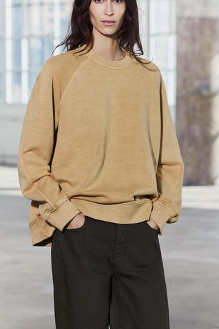ZARA ТОЛСТОВКА ОВЕРСАЙЗ ИЗ ТКАНИ С ЭФФЕКТОМ ПОТЕРТОСТИ, РЫЖЕВАТО-КОРИЧНЕВЫЙ