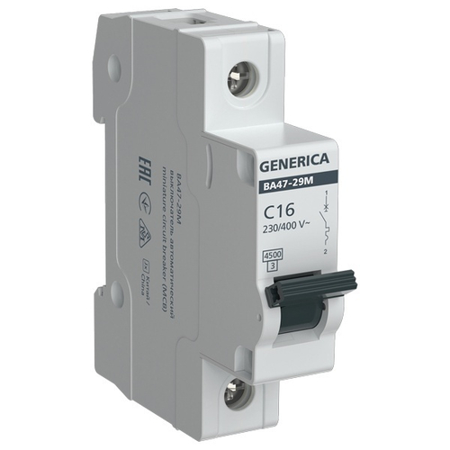 Автоматический выключатель GENERICA ВА 47-29М 1Р 16А 4,5кА характеристика С ИЭК (автомат электрический) MVA21-1-016-C-G