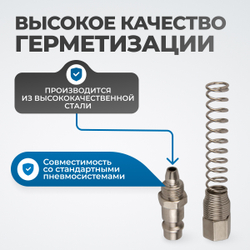 OPT-730PPS Штуцер быстроразъемного соединения пневматического с пружинкой, резьба 3/8"