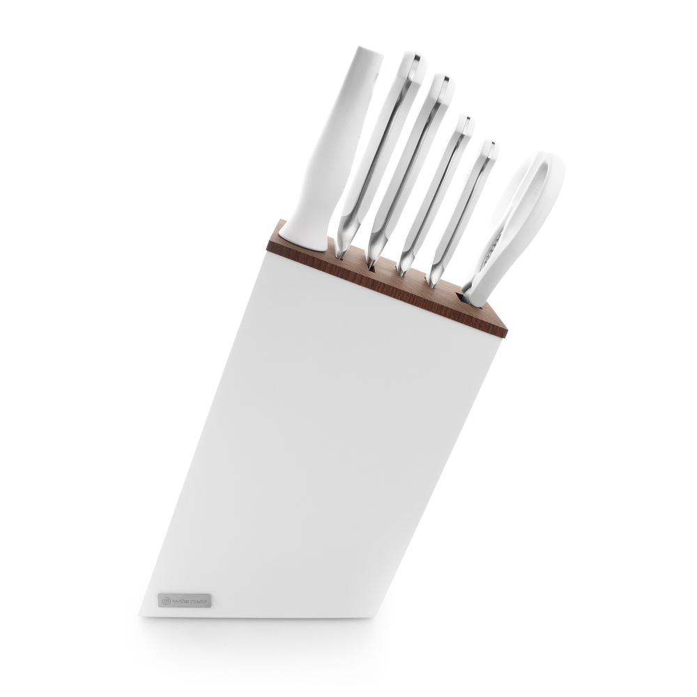 Набор ножей 4шт с ножницами и мусатом в подставке Wuesthof White Classic