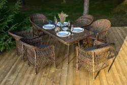 "Амароне" обеденная группа из искусственного ротанга на 6 персон, цвет коричневый