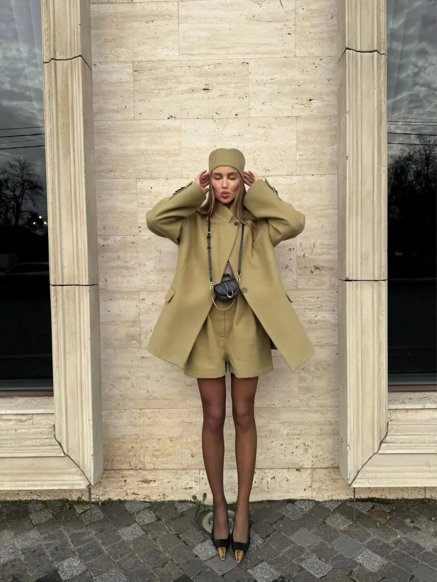 Пиджак оверсайз с объемными плечами, Зеленый