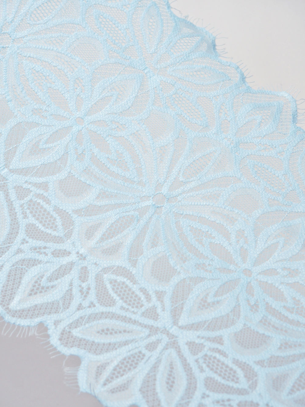 Кружево шантильи голубое эластичное ширина 18 см ОТРЕЗЫ