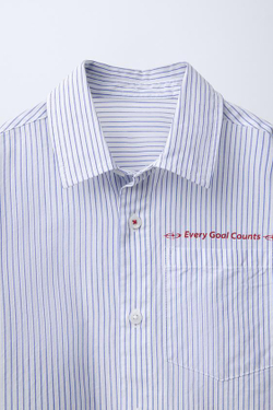 ZARA РУБАШКА В ПОЛОСКУ С НАДПИСЬЮ, БЕЛЫЙ