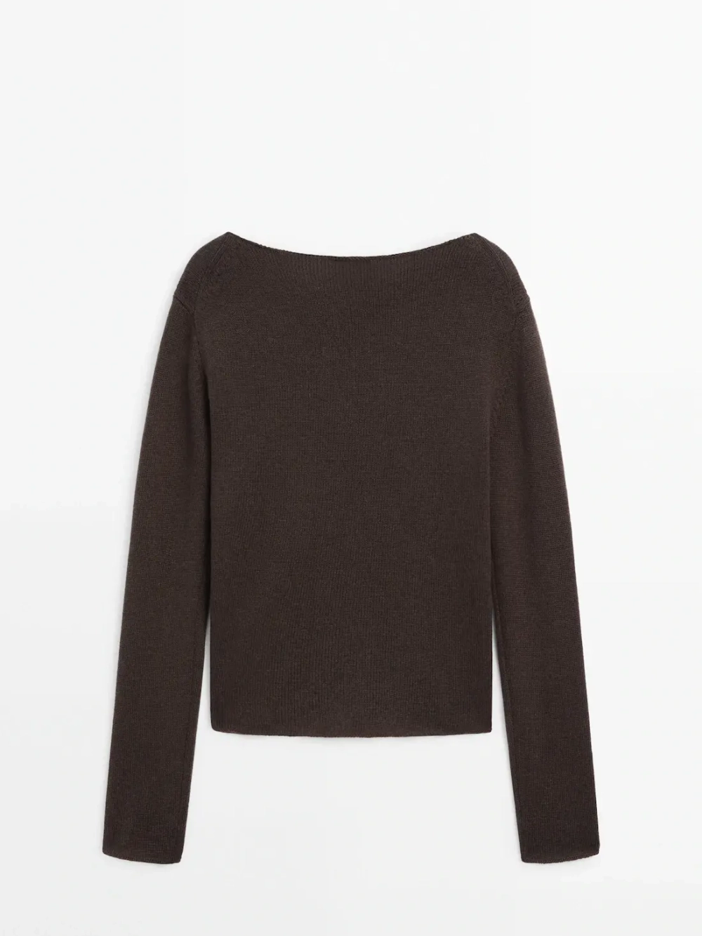 Massimo Dutti Свитер из тонкой шерсти с окантовкой, коричневый