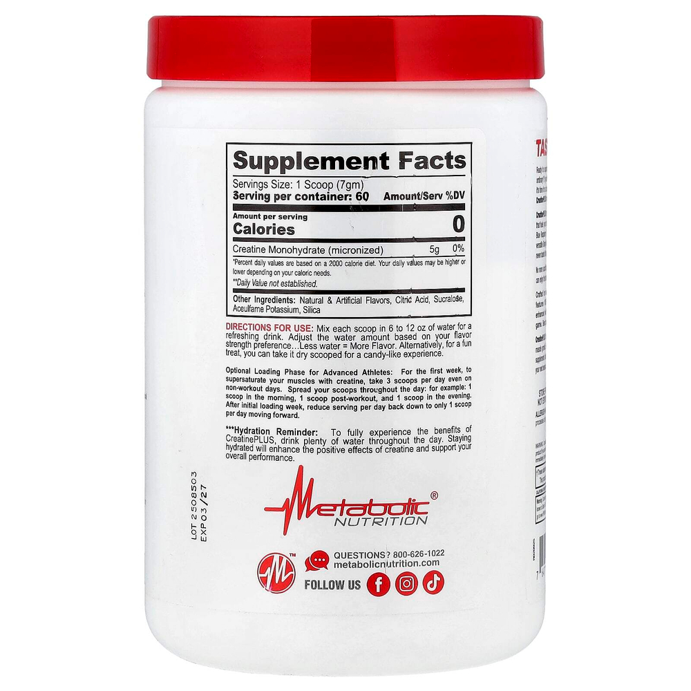 Metabolic Nutrition, Micronized Creatine ™ Plus, фруктовый пунш, 420 г