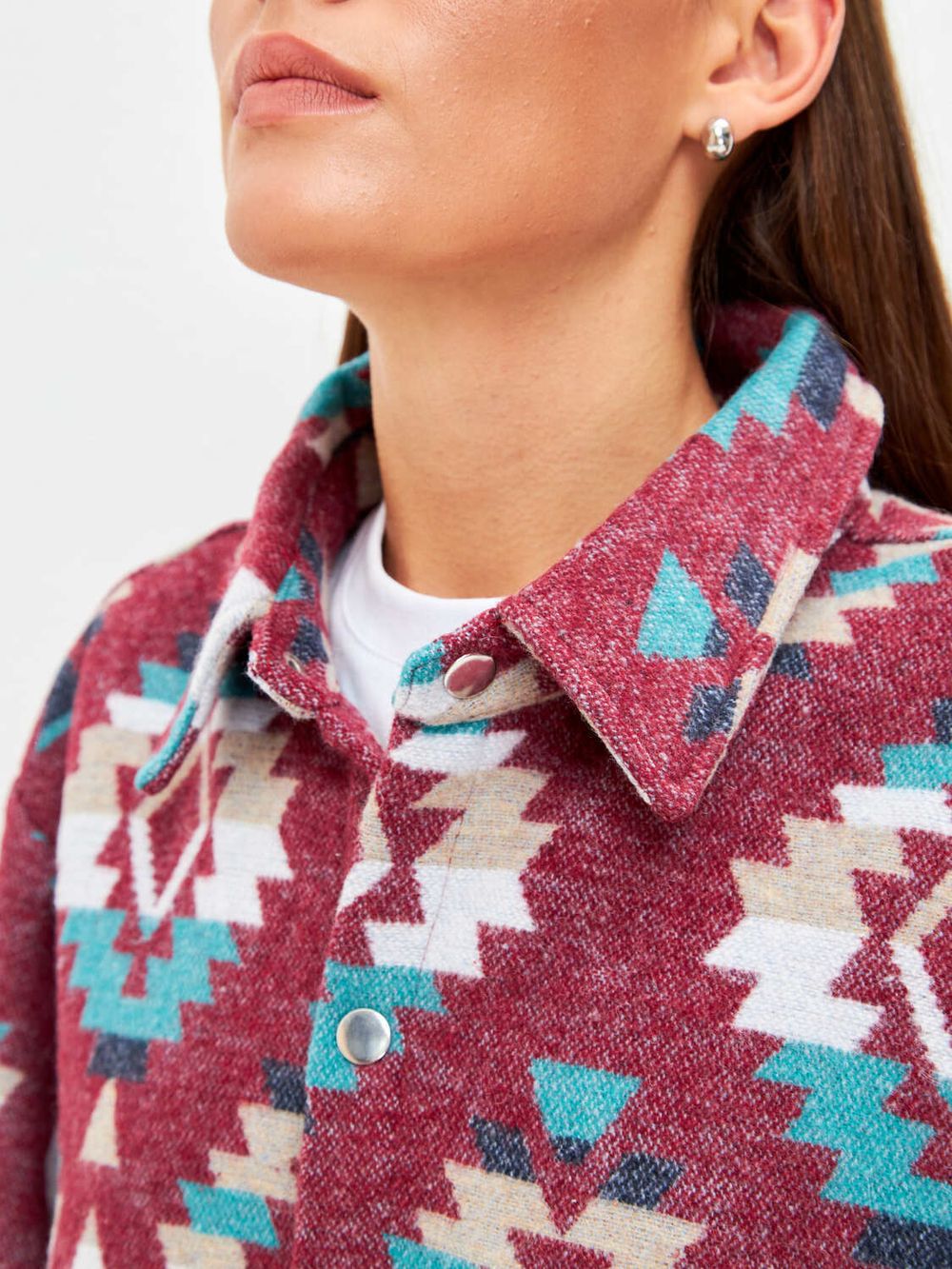 Рубашка Kefirmaykifer оверсайз Этно вишнево-бирюзовая