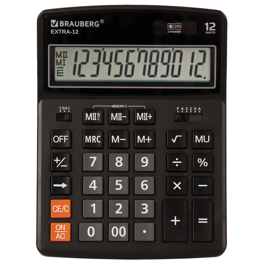 Калькулятор настольный BRAUBERG EXTRA-12-BK (206x155 мм) 12 разрядов двойное питание черный