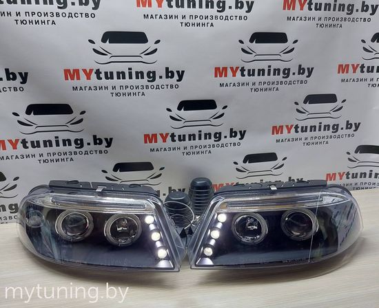 Передние фары angel eyes black для VW Passat B5 GP
