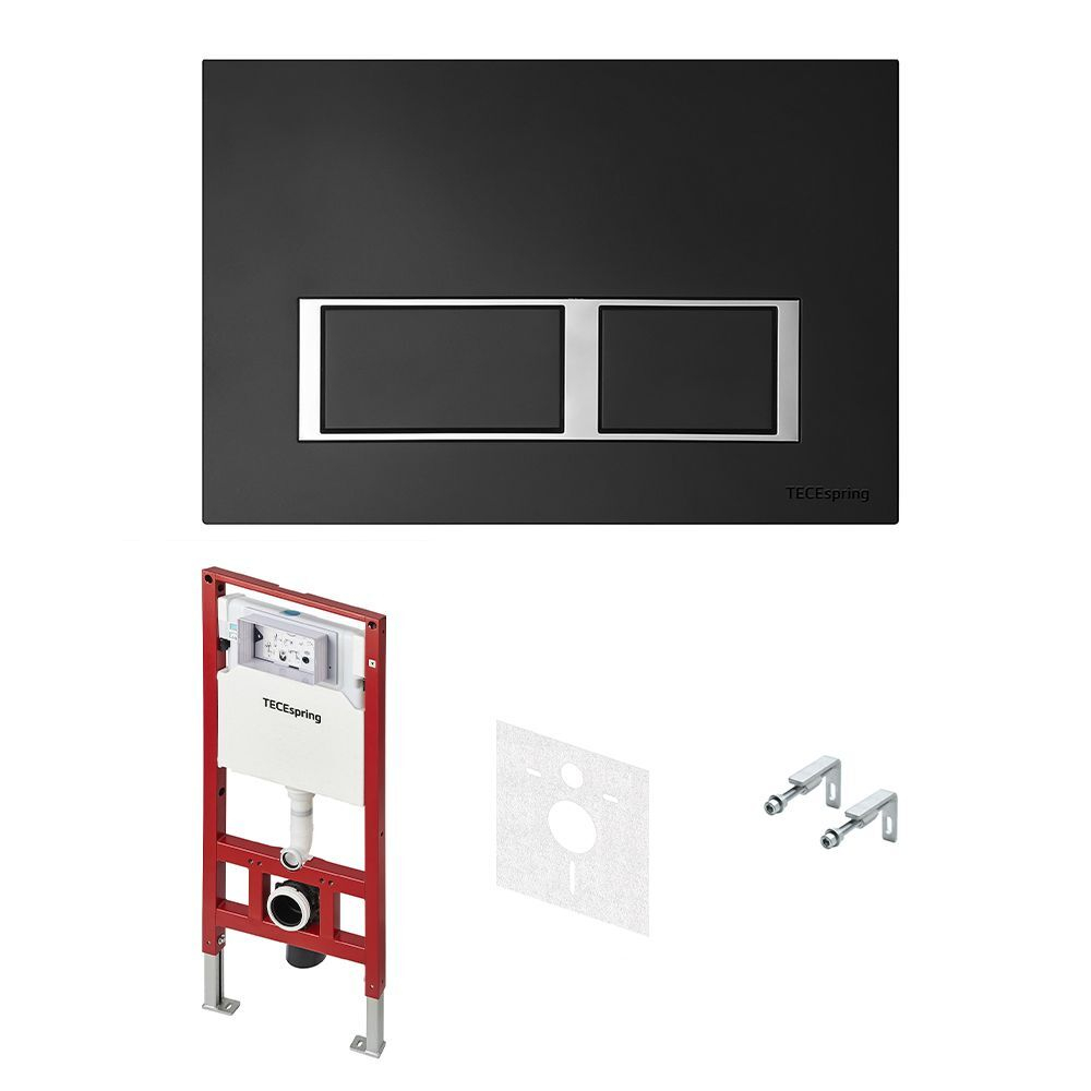 Инсталляция для подвесного унитаза , пластиковая панель смыва TECEspring V, черная матовая S955202