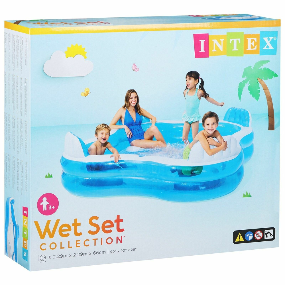 Бассейн надувной Intex 56475 Swim Center Family Lounge 229х229х66 см / Квадратный бассейн Интекс с сиденьями и спинками для дачи и отдыха