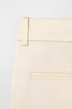 ZARA X KATE MOSS БРЮКИ ИЗ СМЕСОВОЙ ЛЬНЯНОЙ ТКАНИ С РАСКЛЕШЕННЫМИ ШТАНИНАМИ, ЖЕЛТОВАТО-БЕЛЫЙ