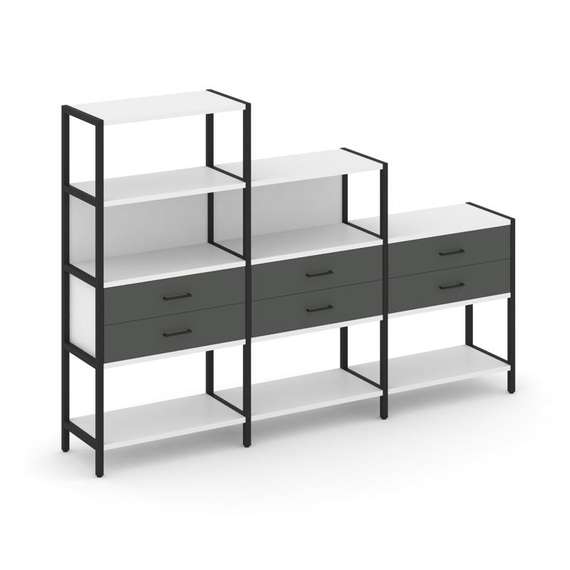 Shelf System Трехсекционный стеллаж четырех/трех/двухярусный с ящиками SN.STM-431 Белый/Антрацит/Мет
