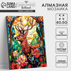 Алмазная мозаика с полным заполнением на холсте с подрамником «Витраж с оленем», 40×50 см