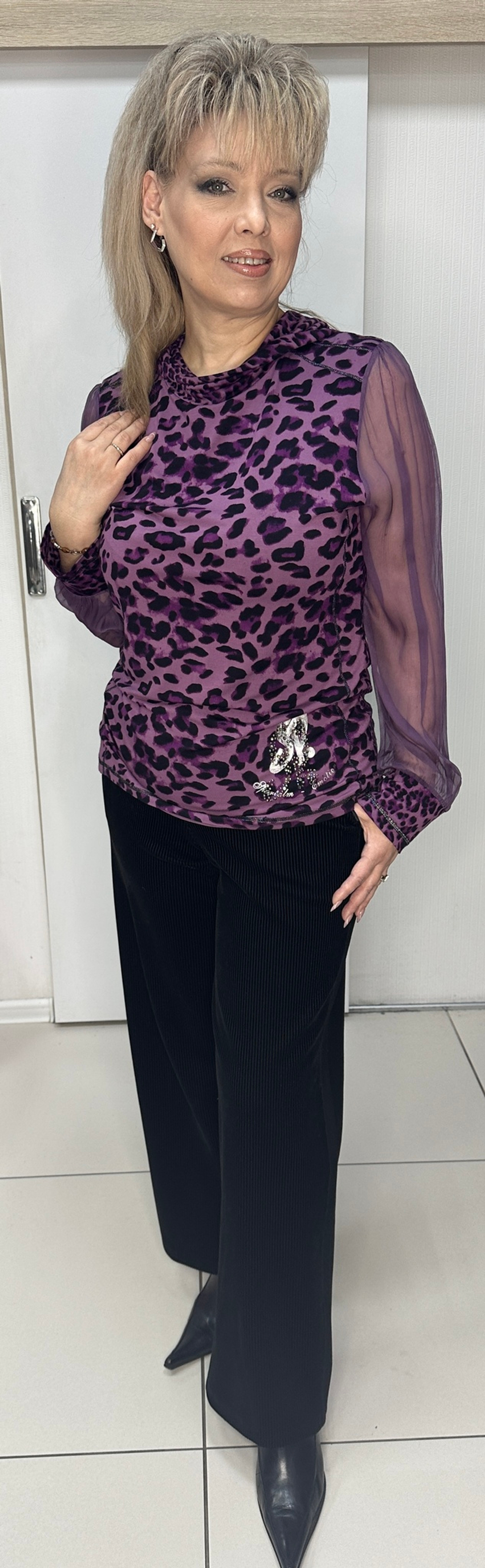 Комбинированный авсрийский блузон с шифоновыми рукавами