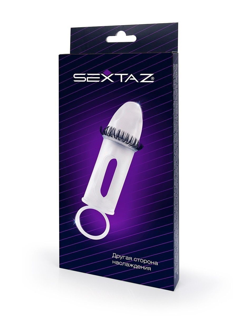 Закрытая насадка на пенис с подхватом мошонки и стимулирующими «ресничками» (Цвет: белый)