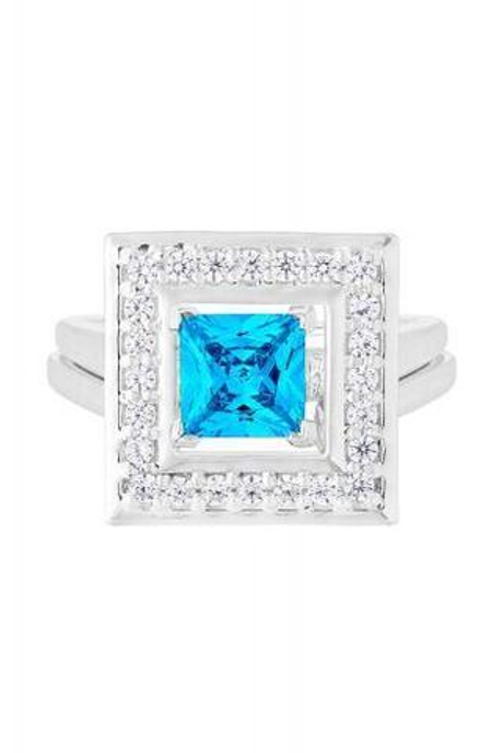 Кольцо сборное из серебра со вставками из выращенной голубой шпинели и бесцветных фианитов