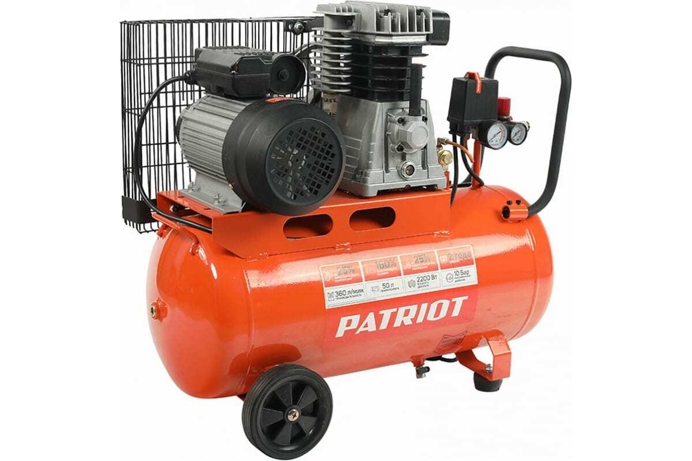 Компрессор Patriot поршневой ременной PTR 50-360I, 360 л/мин, 10 бар, 2200 Вт, 50 л, быстросъемный 1/4" + "елочка"
