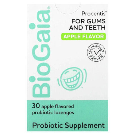 Для пищеварительной системы BioGaia, Prodentis, для десен и зубов, с яблочным вкусом, 30 пастилок с пробиотиками