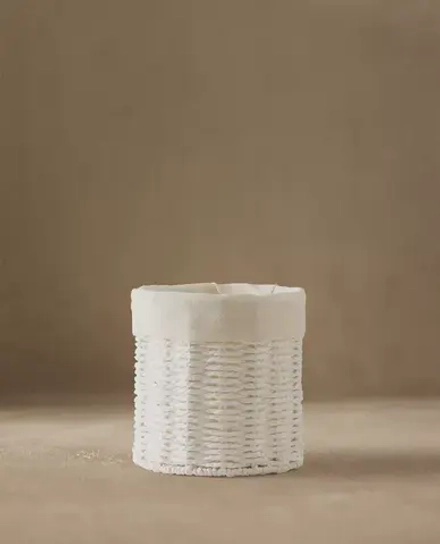 ZARA HOME КРУГЛАЯ КОРЗИНА С ПОДКЛАДКОЙ ИЗО ЛЬНА, БЕЛЫЙ
