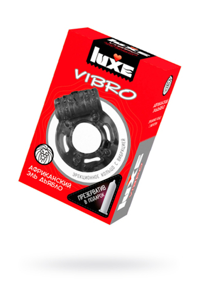 Виброкольцо LUXE VIBRO Африканский Эль Дьябло + презерватив, 1шт, черный, 18 см