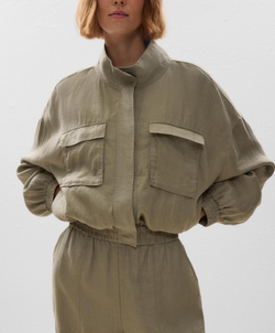 Oysho Куртка-бомбер из 100%-го льна, линялый хаки