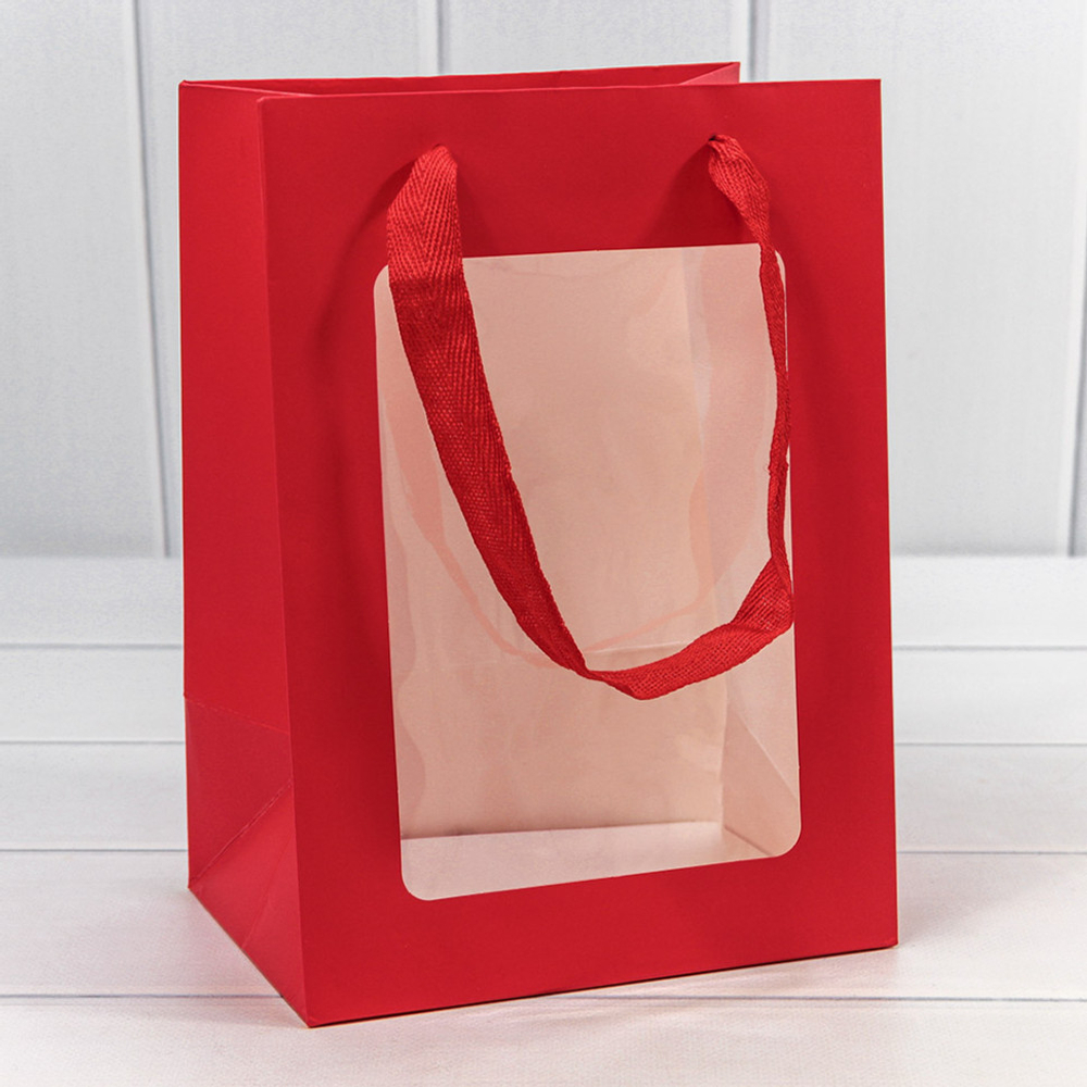 Пакет подарочный 18х25х13см с окошком (Красный)