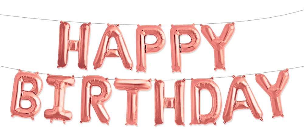 К Надпись, Happy Birthday, Розовое золото, 16"/41 см