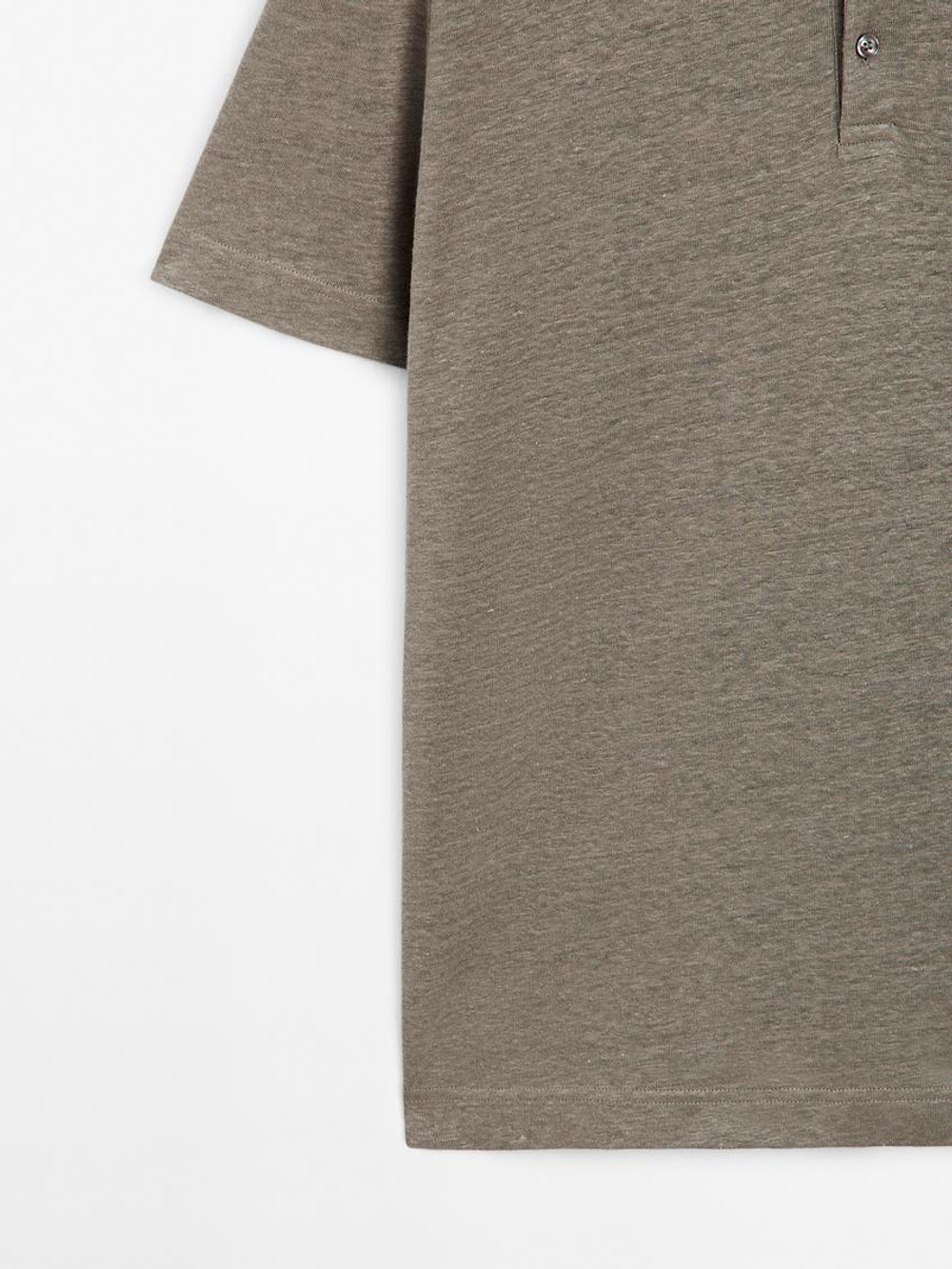 Massimo Dutti Поло с короткими рукавами из 100% льна, темно-серый