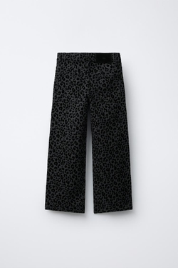 ZARA ДЖИНСЫ WIDE LEG С АНИМАЛИСТИЧЕСКИМ ФЛОК-ПРИНТОМ, ЧЕРНЫЙ