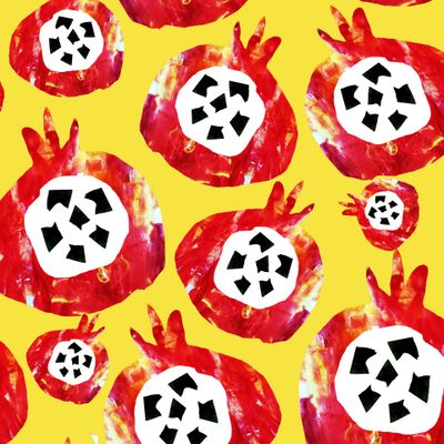 Сочные акварельные гранаты в стиле коллажа