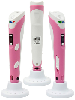 3D ручка 3DPEN-2 (цвет: розовый) с набором пластика PLA 120 метров (100 цветного, 20 светящегося) и трафаретами для рисования 3д ручкой.