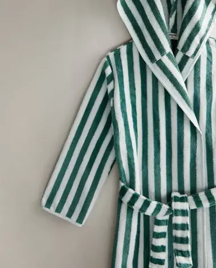 ZARA HOME ДЕТСКИЙ БАННЫЙ ХАЛАТ В ПОЛОСКУ, ЗЕЛЕНЫЙ