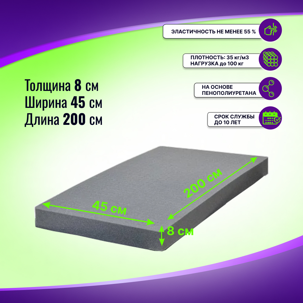 Поролон ELAX EHR 3530 толщиной 8 см, жесткость 3 кПа, плотность 35 кг/м3
