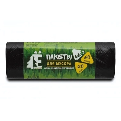 Мешки для мусора ПНД 60л (58*68*6мкм)Ромашка (20шт/рул) черные