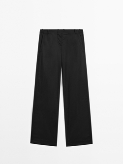 Massimo Dutti Брюки прямого кроя из 100% хлопка со средней посадкой, черный