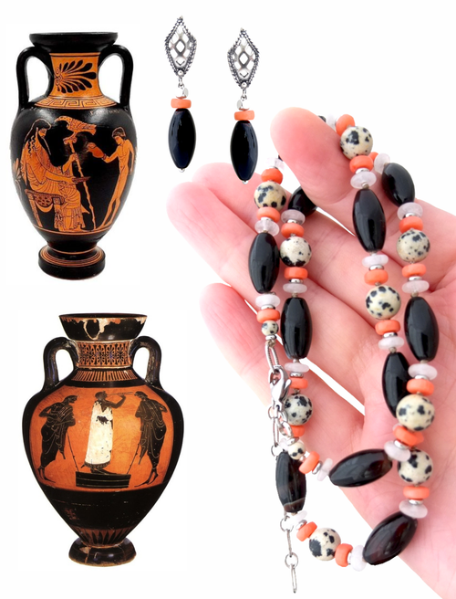 Бусы из натурального агата, яшмы и коралла